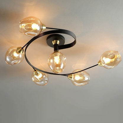 Black Gold Finish Dining Room Aurora Glass Flush Mount Ceiling Light