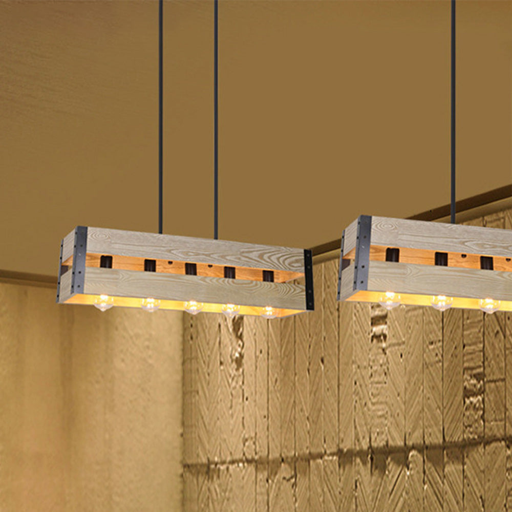 Retro Ambiance Wood And Metal Rectangular Pendant Light