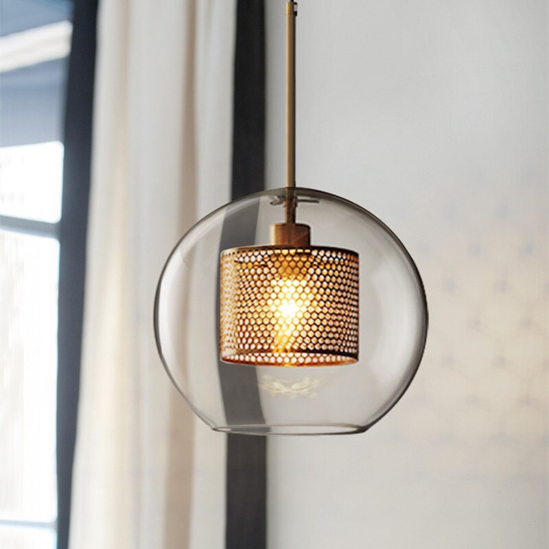 Pendant Light Glass Shade With Soft Glow Gold