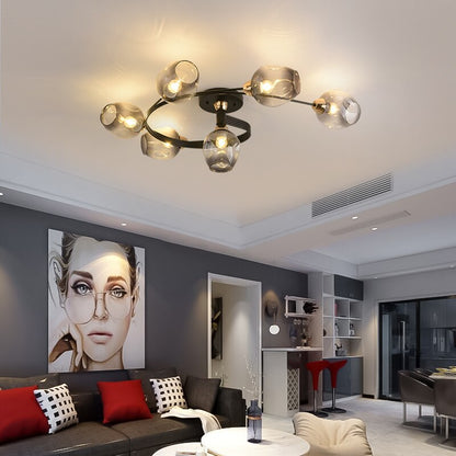 Black Gold Finish Dining Room Aurora Glass Flush Mount Ceiling Light