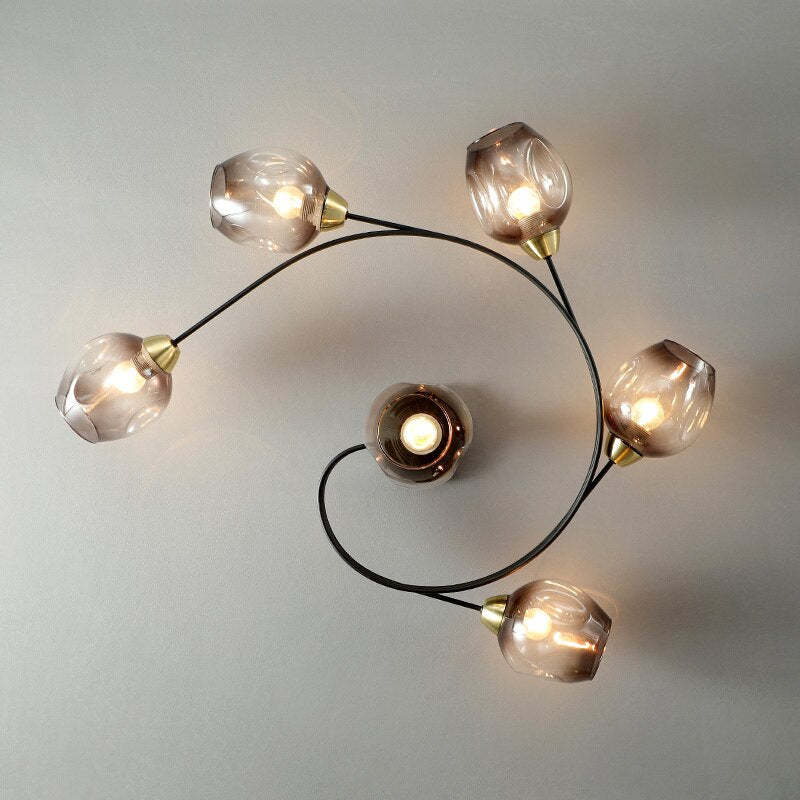 Black Gold Finish Dining Room Aurora Glass Flush Mount Ceiling Light
