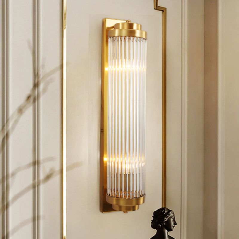 Modern Metal Cylinder Gold Crystal Wall Light