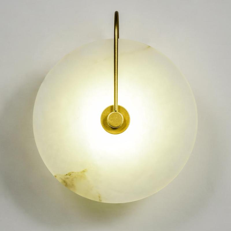 Gold And Black Finish Round Marble Bedside Wall Light