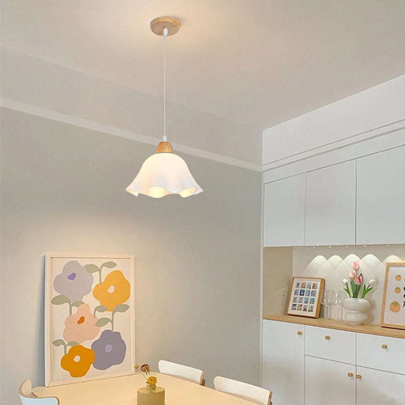 Soft White Glow Minimalist Flower Wood Pendant Light