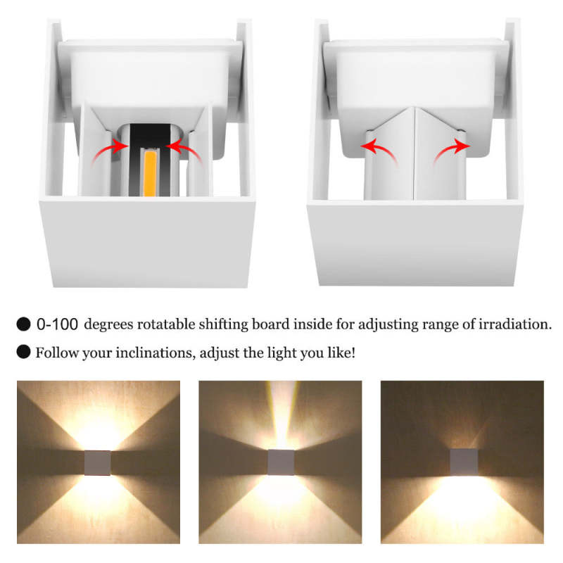 Adjustable Beam Outdoor LED Square Wall Light