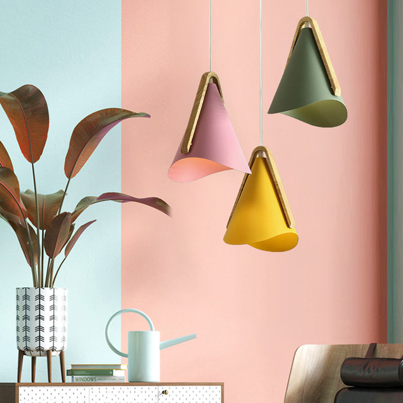 Warm Ambience Cone Metal and Wood Pendant Light