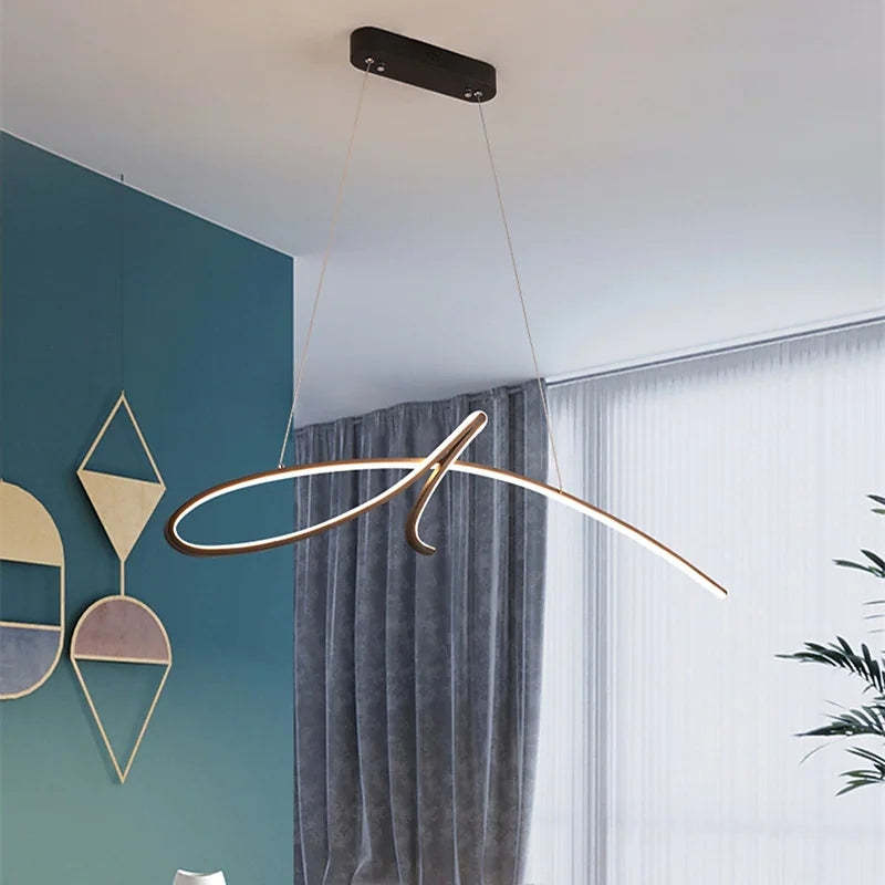 Durable Black Gold Metal Curved Irregular Pendant Light