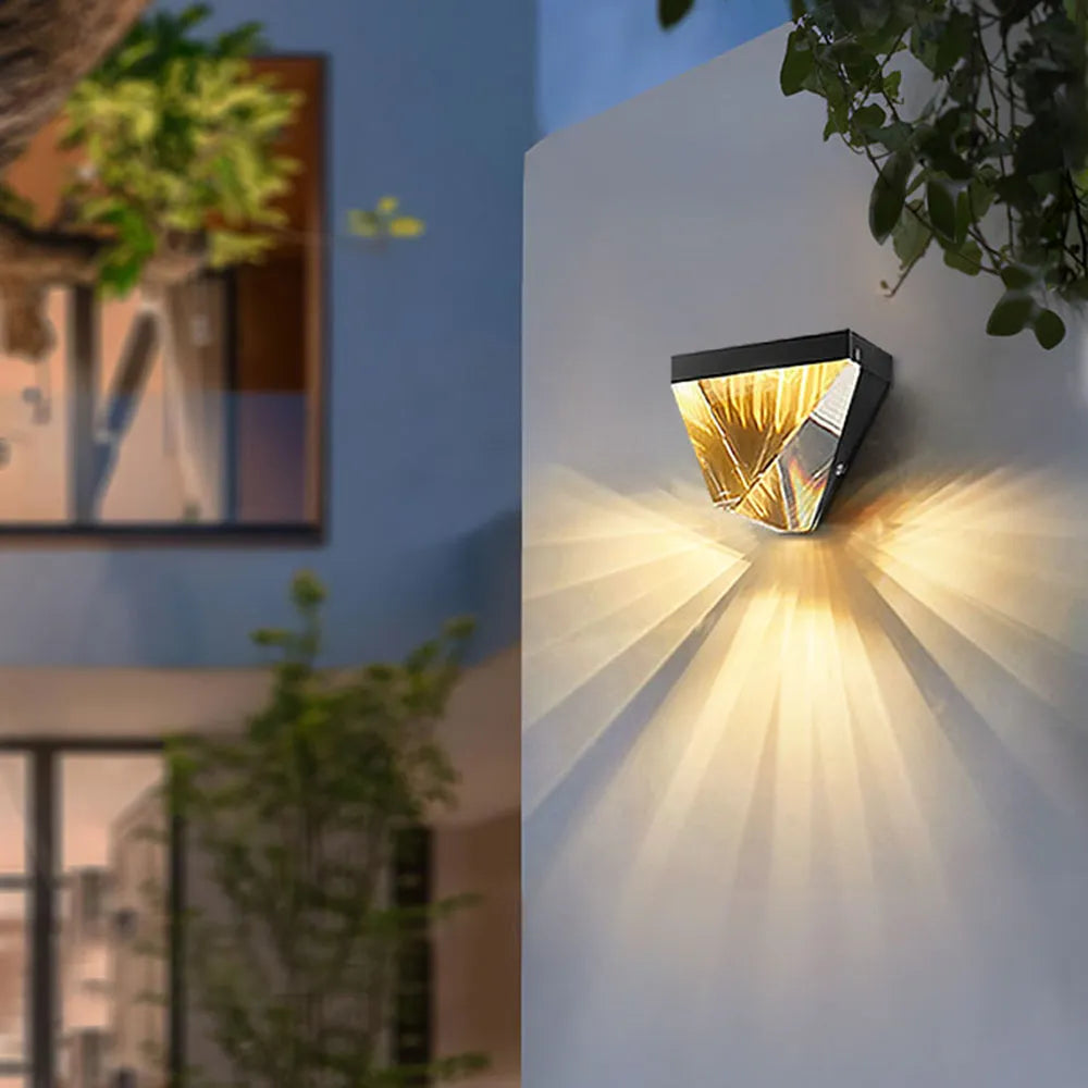 Gold and Black Metal Outdoor Crystal Diamond Wall Light