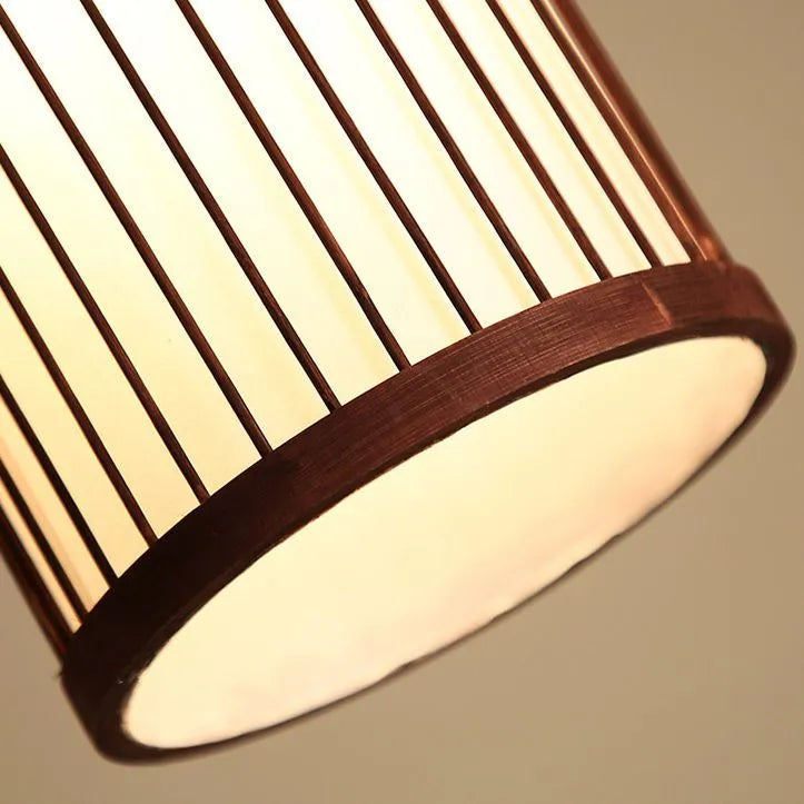 Cylinder Pendant Light Eco Friendly Coffee Wood Weave
