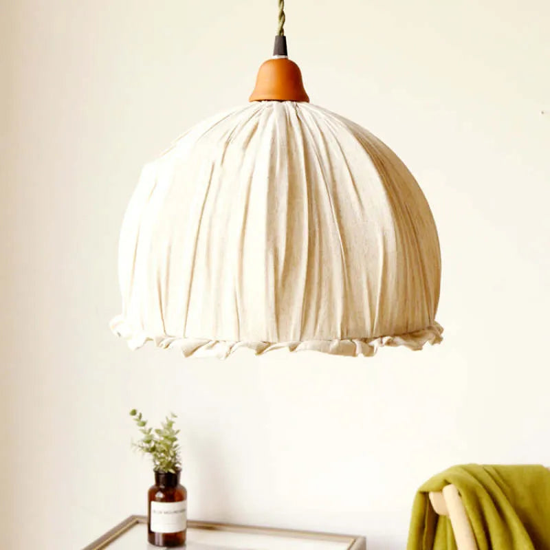 Warm Ambience Pendant Light In Vintage Beige Fabric