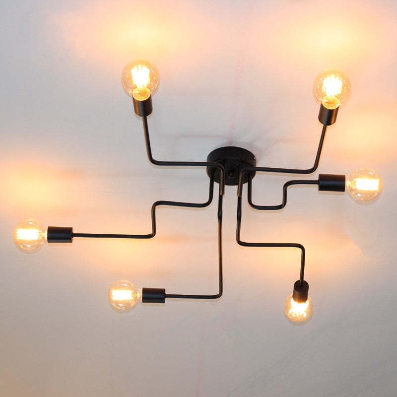 Industrial Modern Vintage Flush Mount Black Ceiling Light