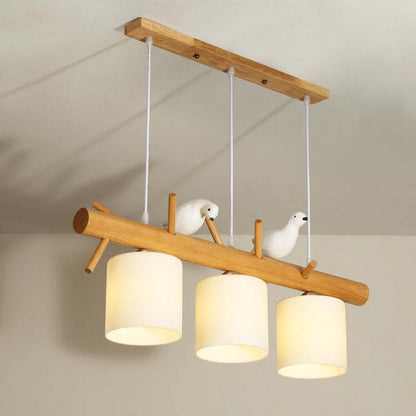 Dual Heads Wooden Bird Pendant Light With Soft Glow
