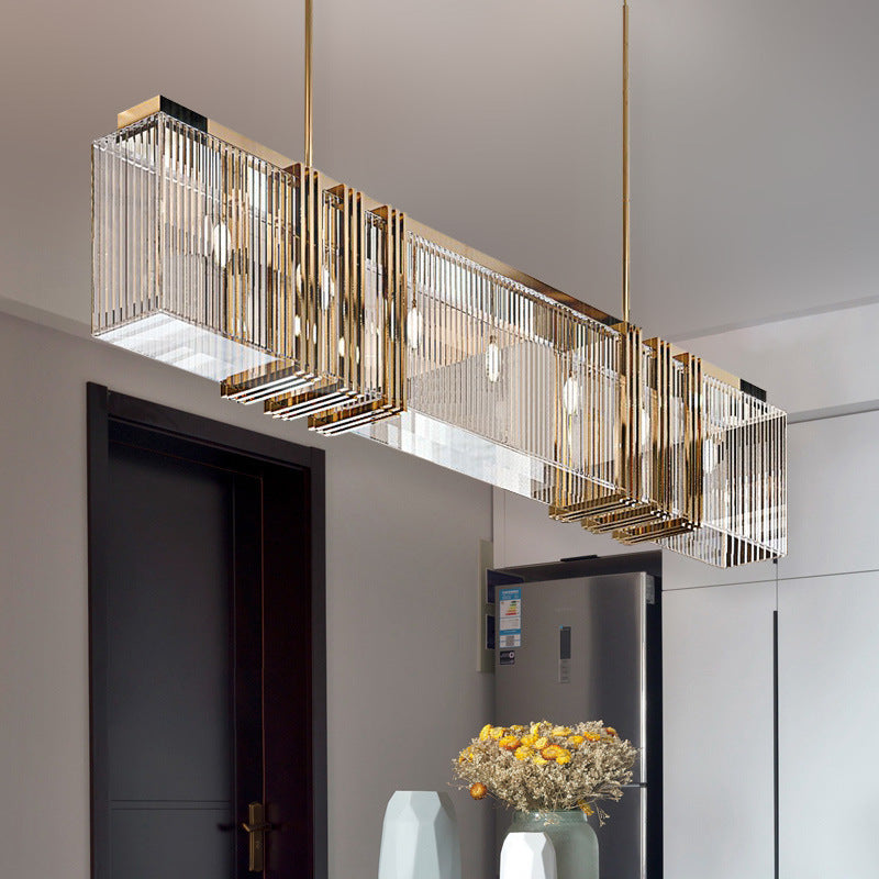 Sculptural Focal Point Created by Gold Metal Geometric Pendant Chandelier