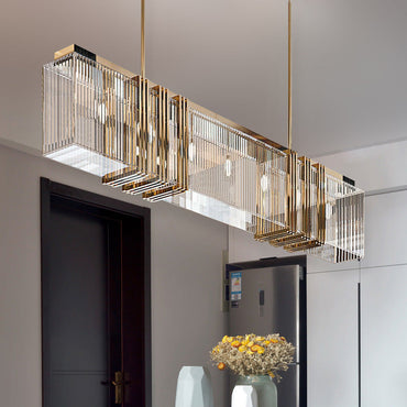 Sculptural Focal Point Created by Gold Metal Geometric Pendant Chandelier