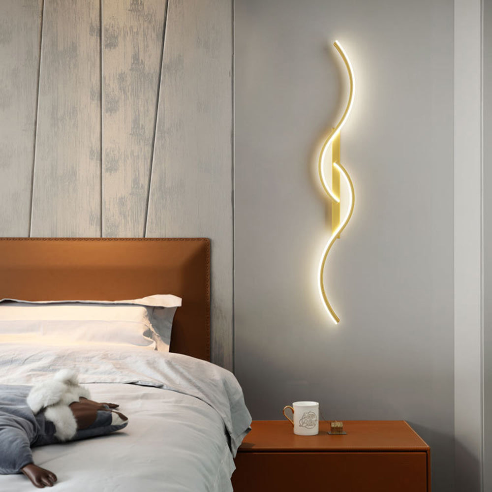 Dimmable Colour Modes Black And Gold Linear Wave Wall Lamp