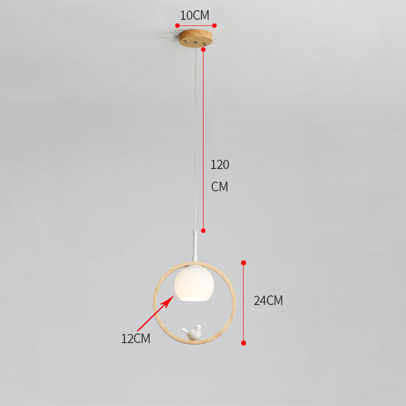Milky Glass Shade Pendant Light With Oak Wood