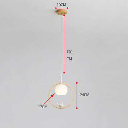 Milky Glass Shade Pendant Light With Oak Wood