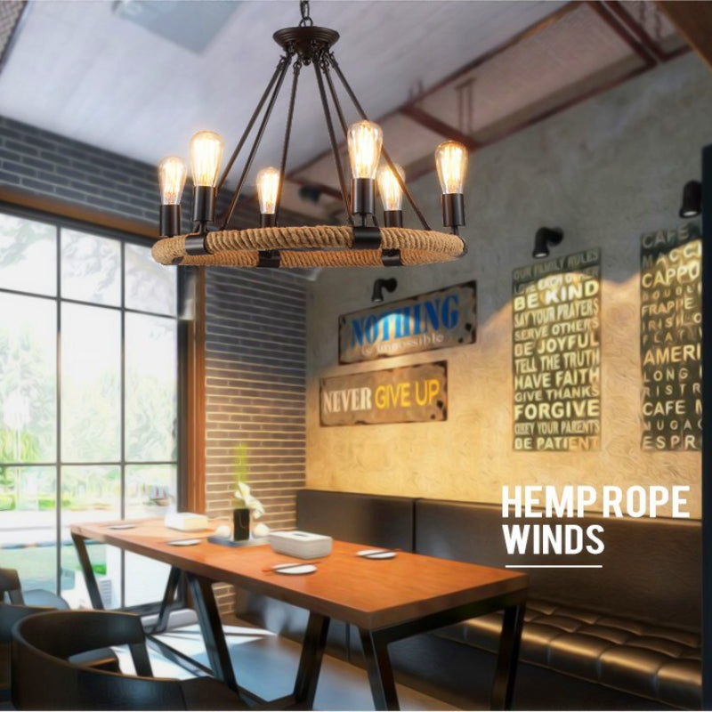 Pendant Light Industrial LED With Hemp Rope Accent