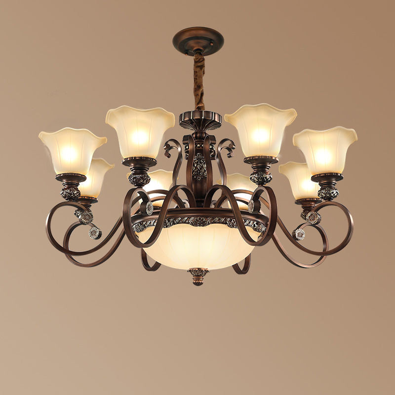 Soft Glow Pendant Light With Glass Floral Vintage and Metal