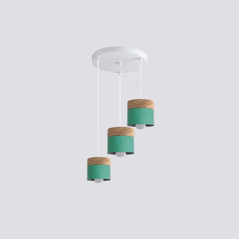 Metal And Wood Warm Glow Can Shape Pendant Light