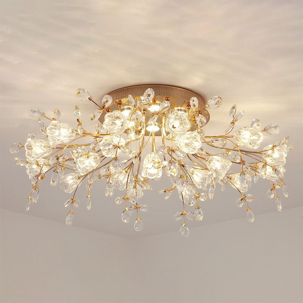 Flush Mount Crystal Flower Gold Deco Art Ceiling Inspired Light