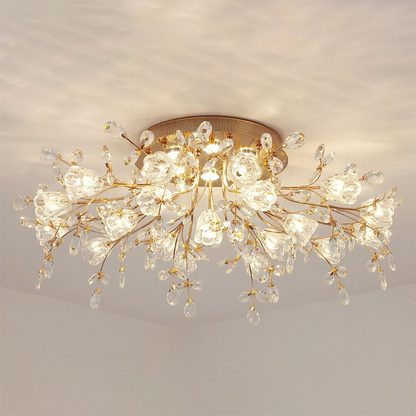 Flush Mount Crystal Flower Gold Deco Art Ceiling Inspired Light
