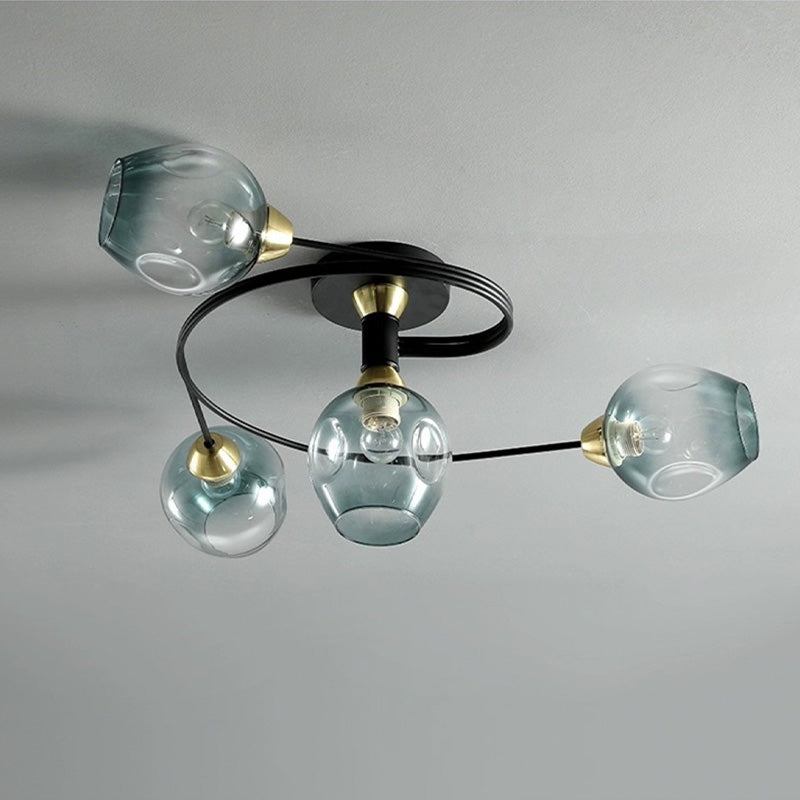 Black Gold Finish Dining Room Aurora Glass Flush Mount Ceiling Light