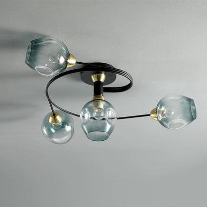 Black Gold Finish Dining Room Aurora Glass Flush Mount Ceiling Light