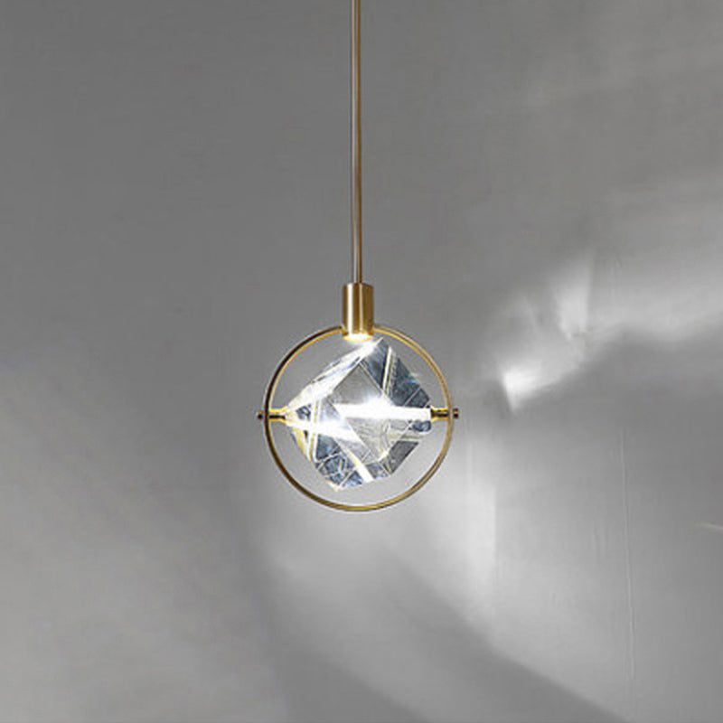 Gold Finish Geometric Crystal Pendant Light