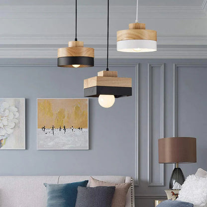 Wooden Minimalist Geometric Light Pendant For Living Rooms
