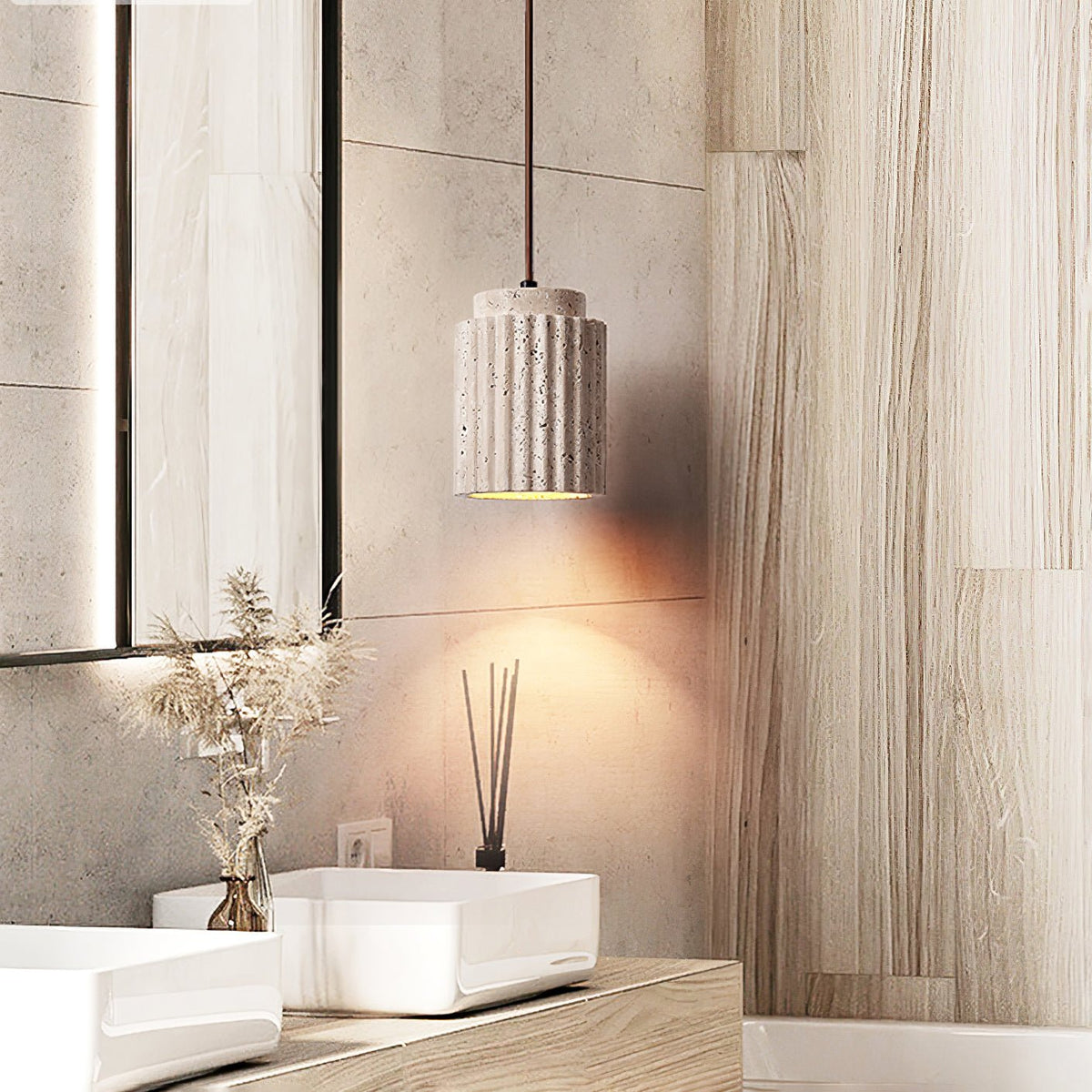 Warm Glow Travertine Ceiling Pendant Light