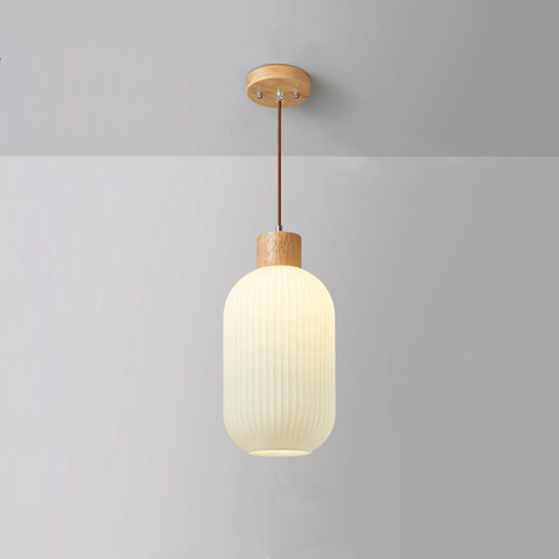 White Glare Free Pendant Light With Wood And Glass