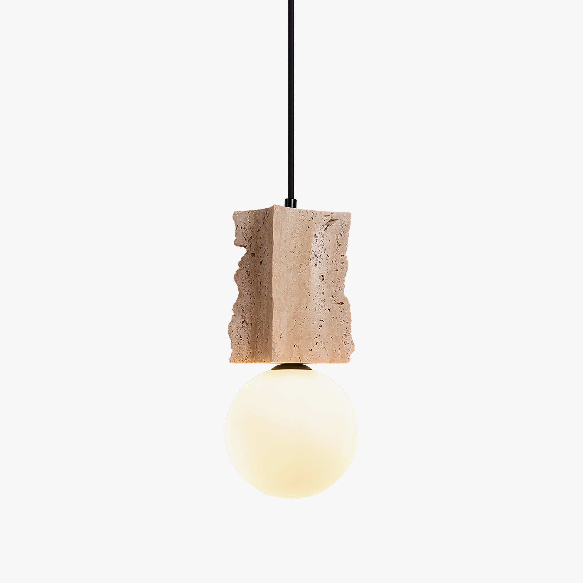 Pendant Light With Ambient Opal Glow Rugged Edge Travertine