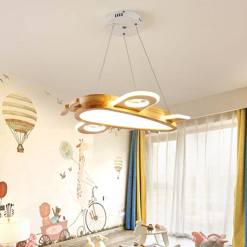 Kids Room Pendant Light Natural Wood Airplane