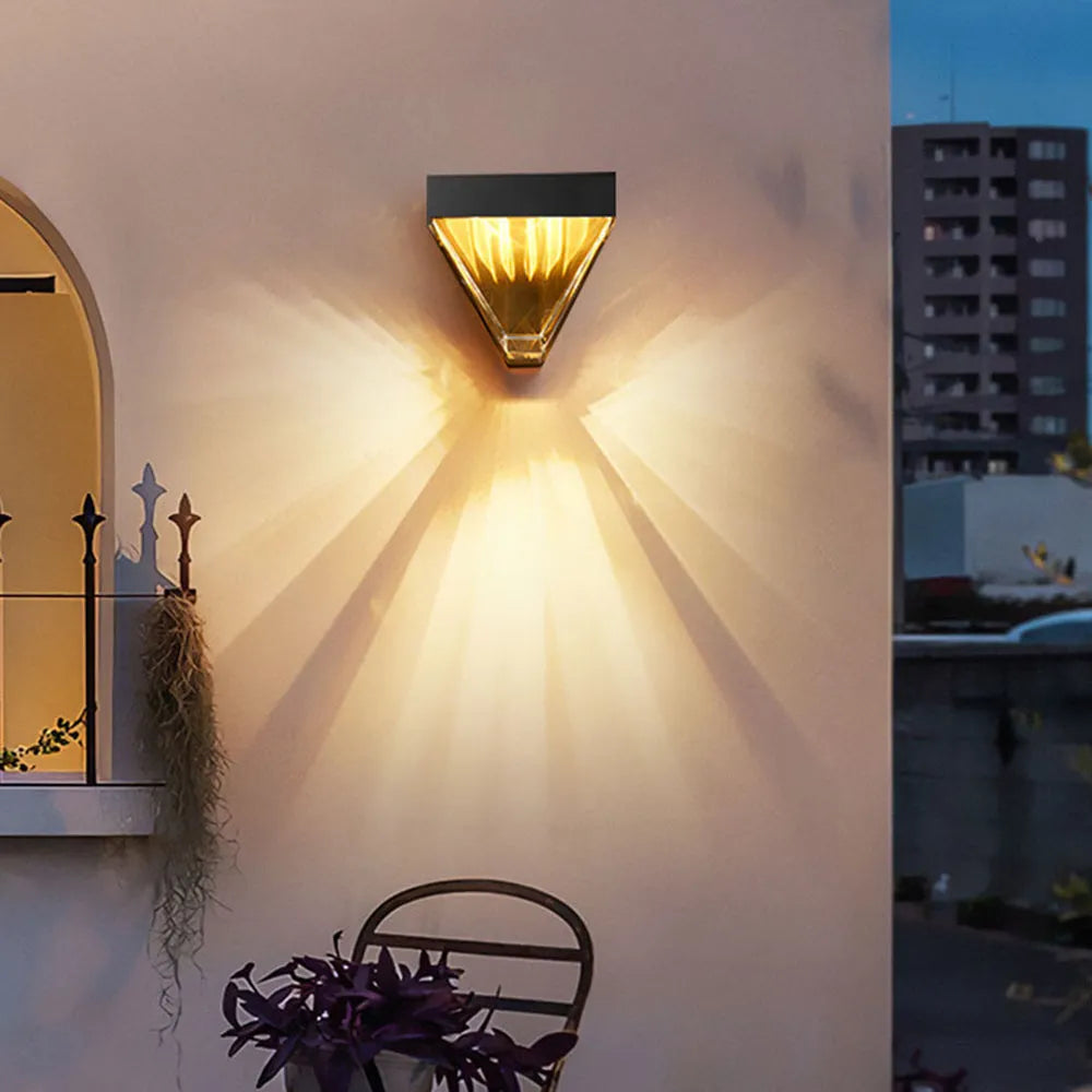 Gold and Black Metal Outdoor Crystal Diamond Wall Light