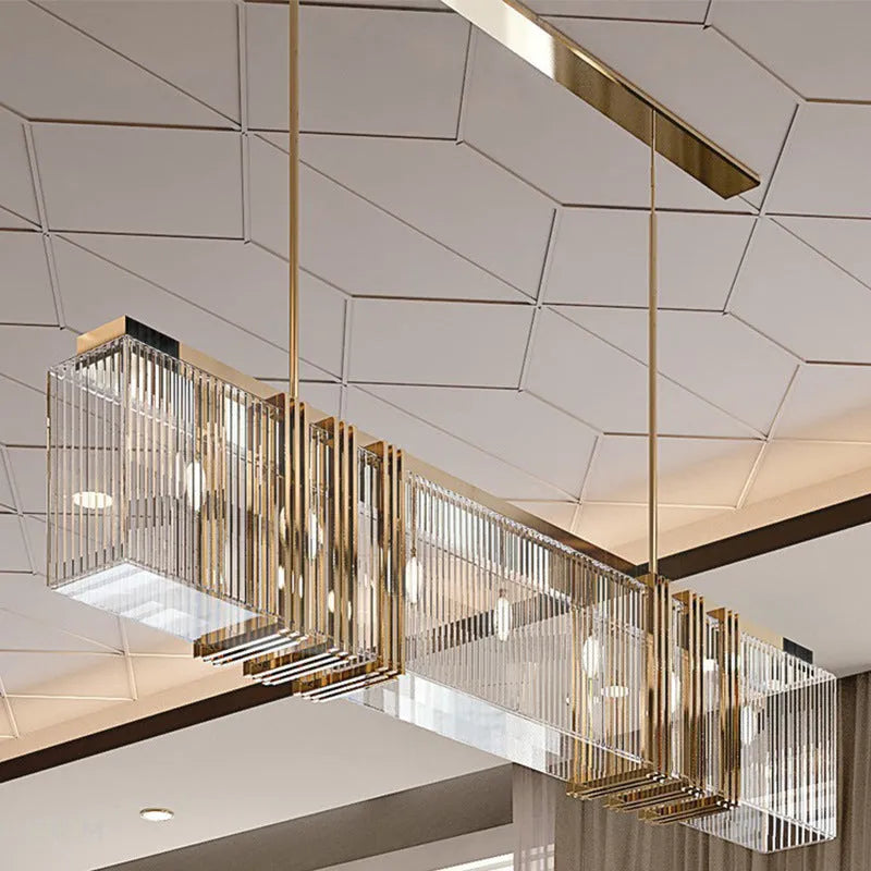 Sculptural Focal Point Created by Gold Metal Geometric Pendant Chandelier