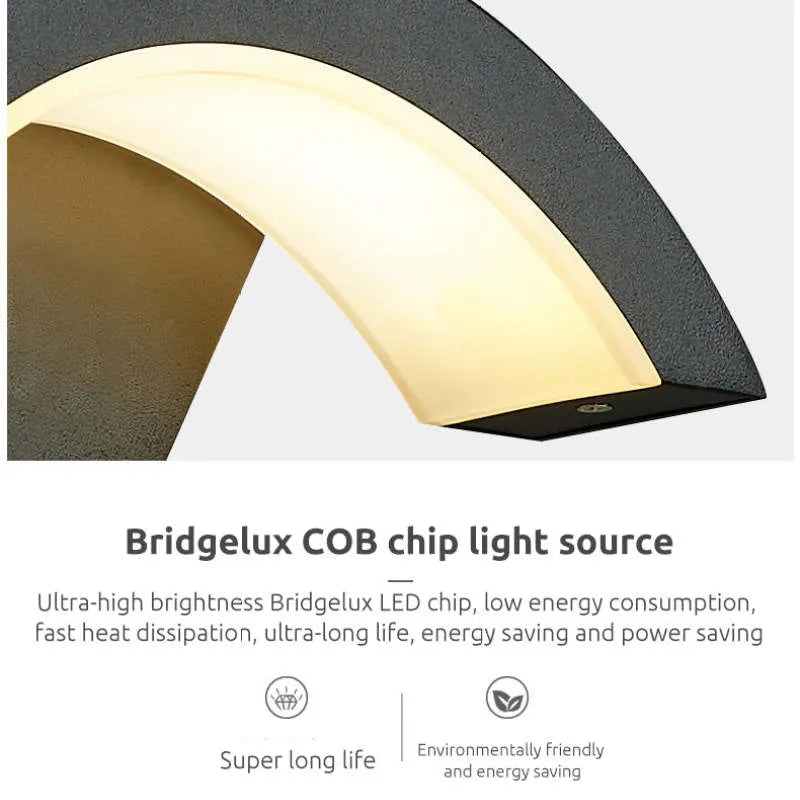 Black Outdoor Wall Light Nordic Weatherproof Arc LED