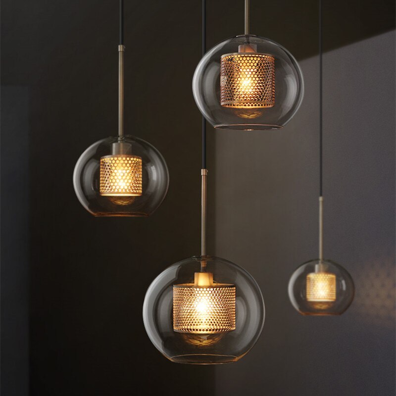 Pendant Light Glass Shade With Soft Glow Gold