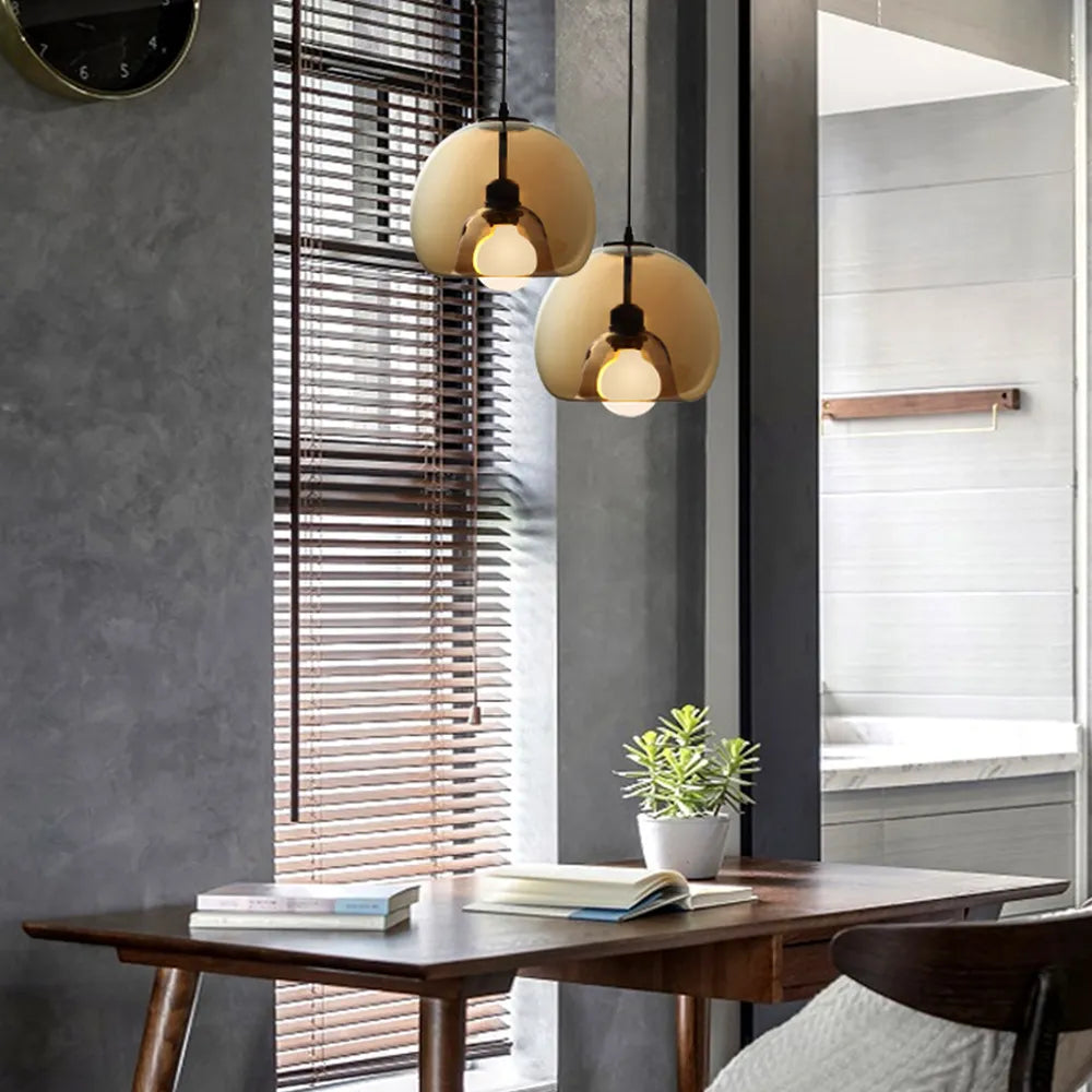 Ambient Lighting Amber Smoky Glass Globe Pendant Light
