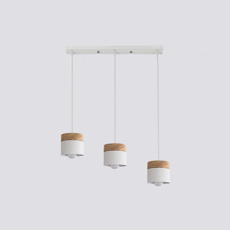 Metal And Wood Warm Glow Can Shape Pendant Light