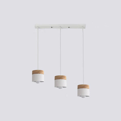 Metal And Wood Warm Glow Can Shape Pendant Light