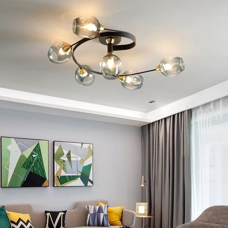 Black Gold Finish Dining Room Aurora Glass Flush Mount Ceiling Light