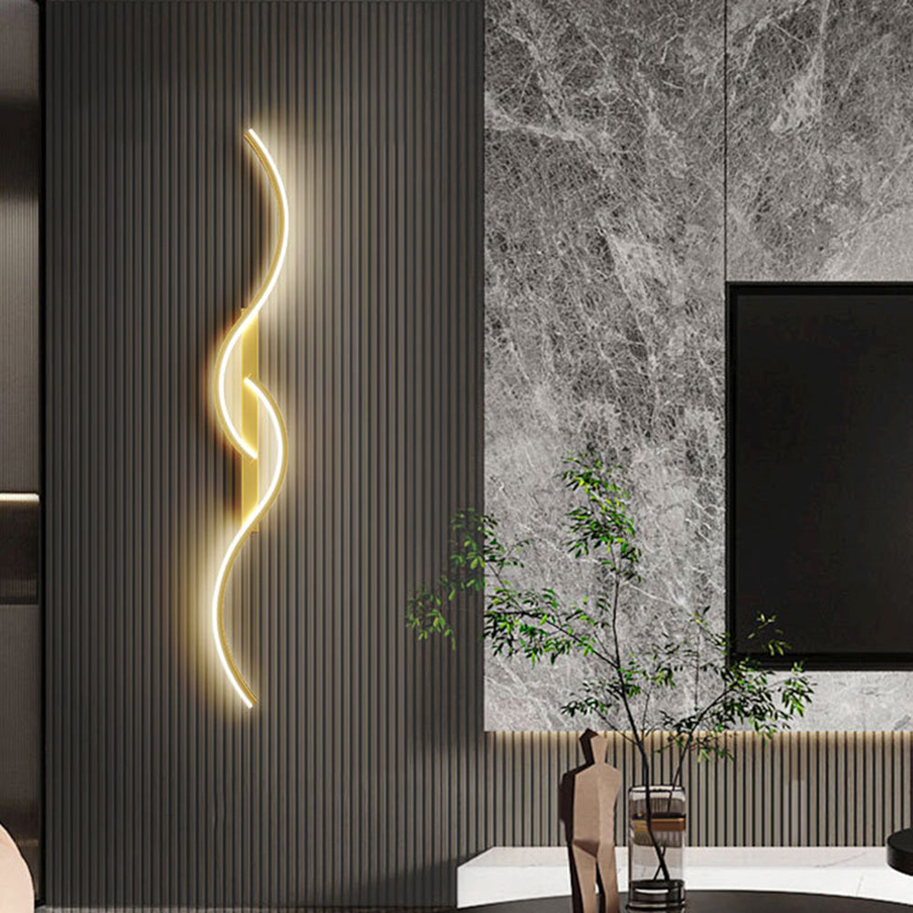 Dimmable Colour Modes Black And Gold Linear Wave Wall Lamp