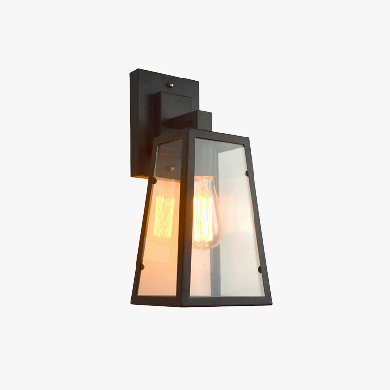 Black Retro Industrial Wall Lantern Featuring Glass Panels