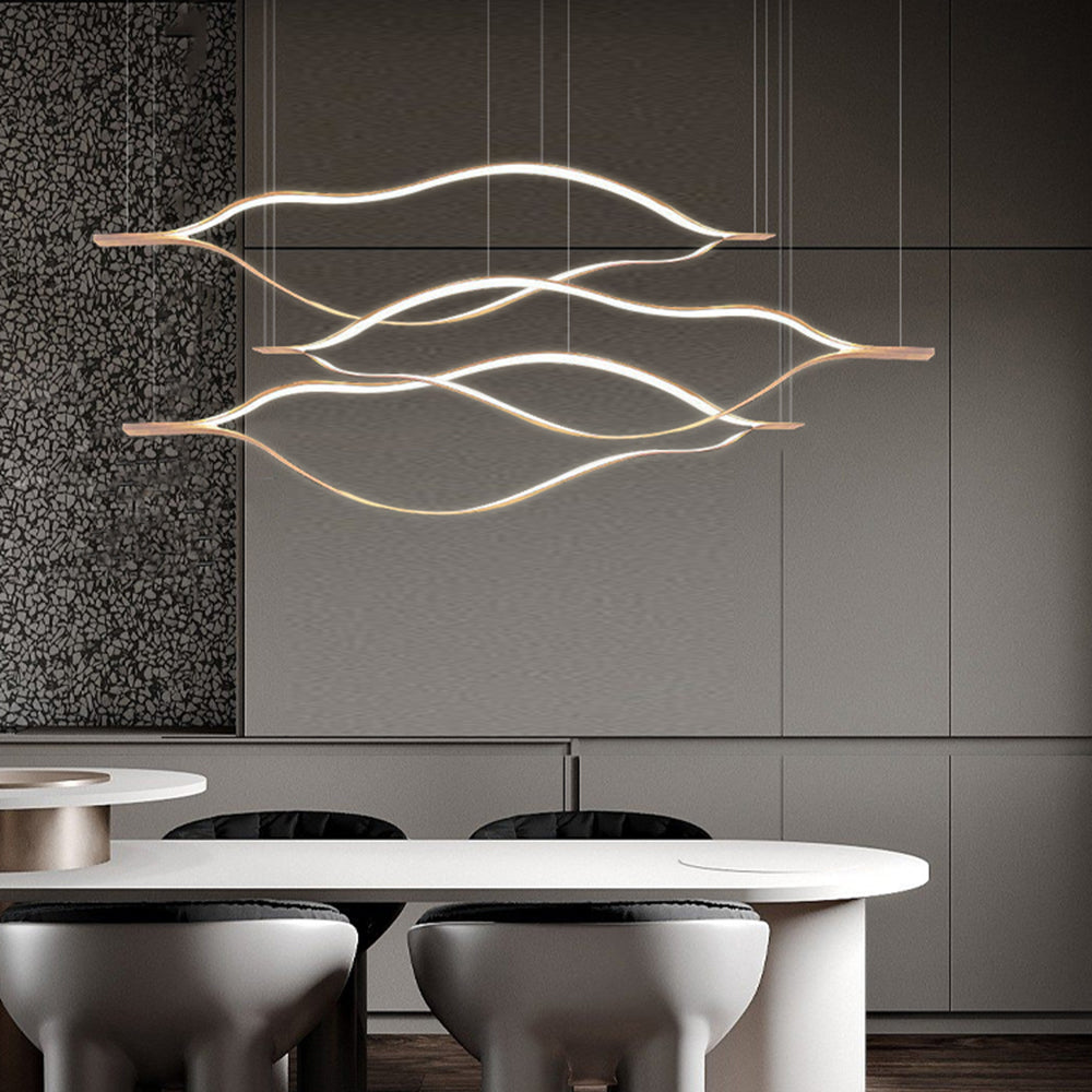 Golden Leaf Design Led Linear Pendant Light