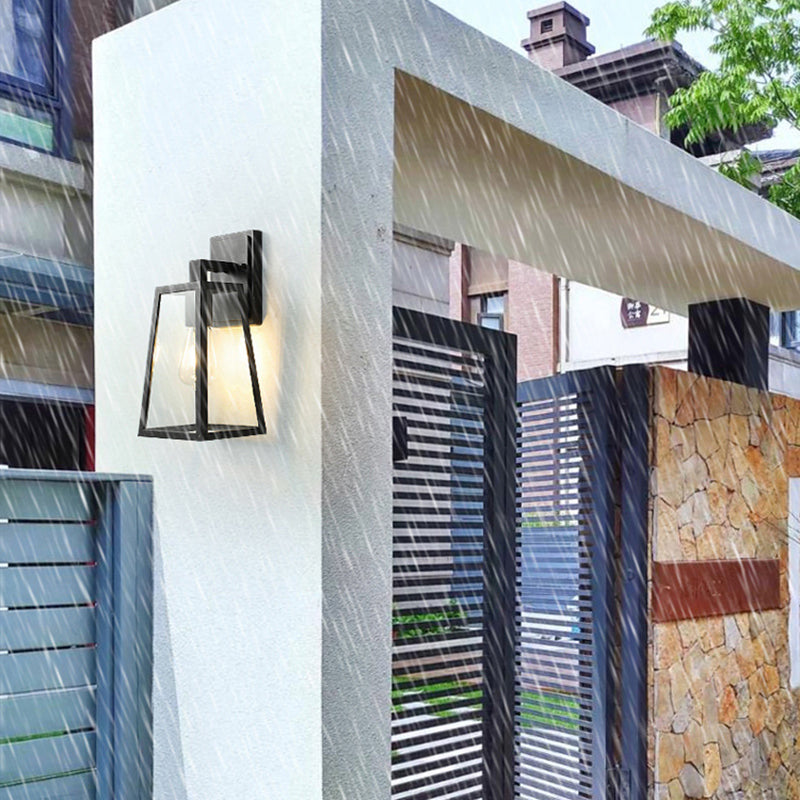 Black Retro Industrial Wall Lantern Featuring Glass Panels