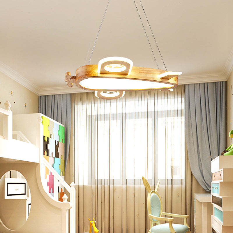 Kids Room Pendant Light Natural Wood Airplane