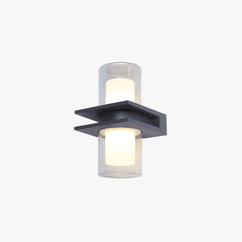 Black Metal Outdoor Wall Light Dual Head Cylindrical