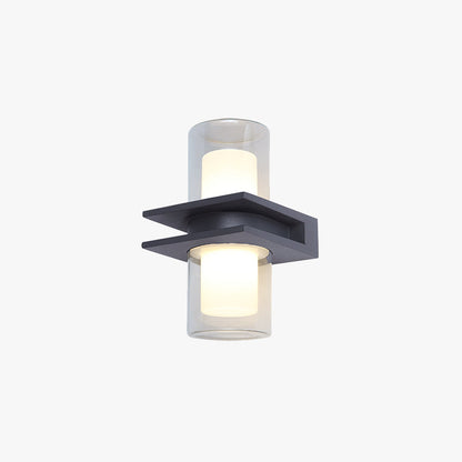 Black Metal Outdoor Wall Light Dual Head Cylindrical