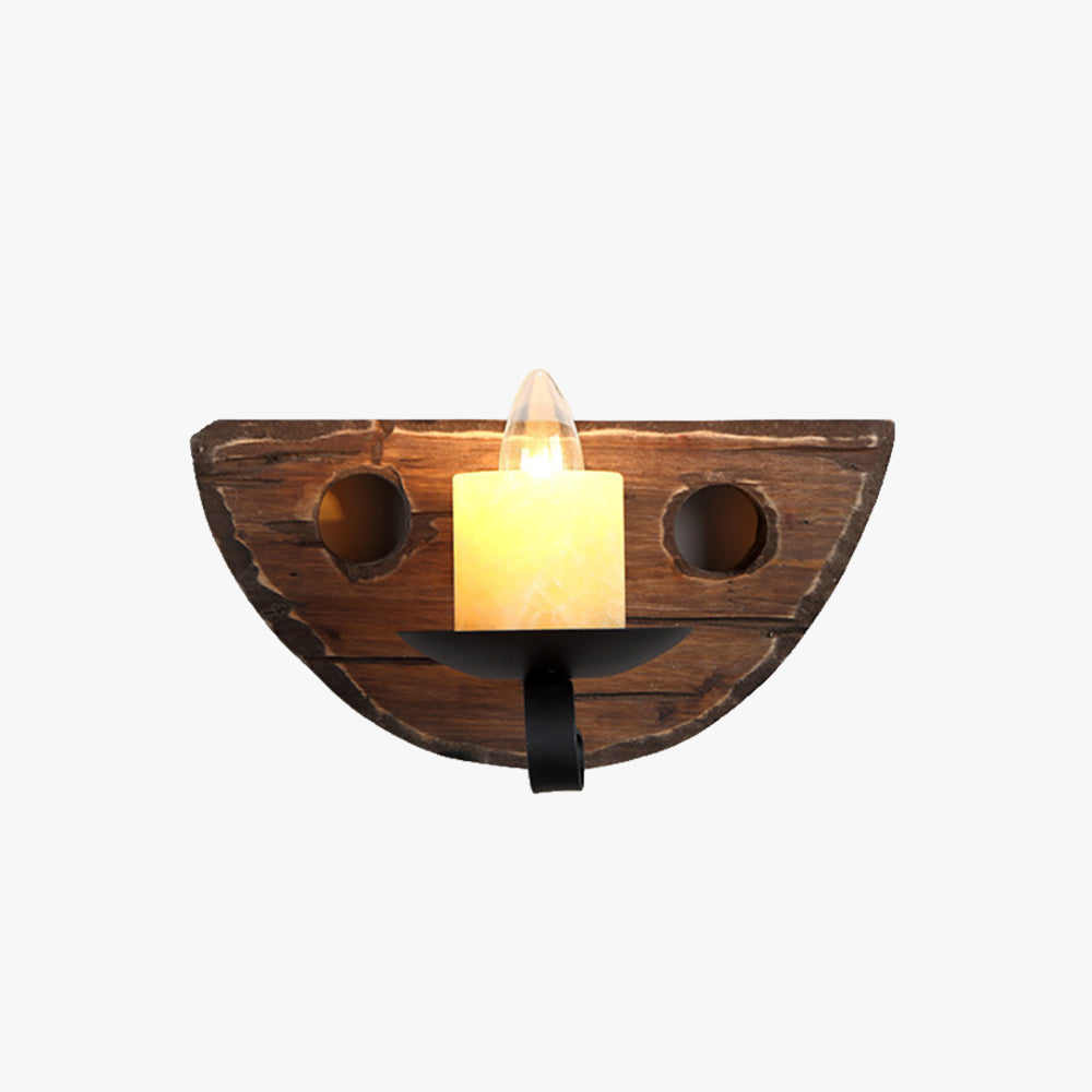 Indoor Bedroom Hardwired Metal and Wood Semicircle Wall Lamp
